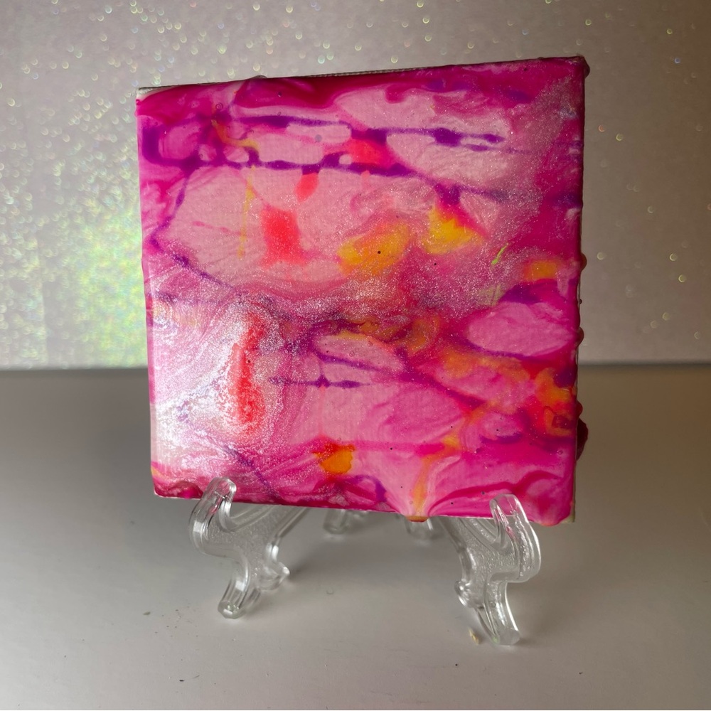 Abstract Pink and Orange Blacklight Resin Canvas Art